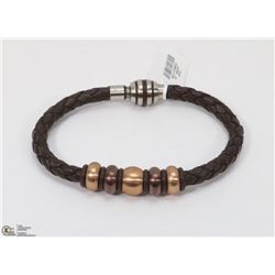 1) STAINLESS STEEL LEATHER MENS BRACELET W/BEADS