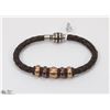 Image 1 : 1) STAINLESS STEEL LEATHER MENS BRACELET W/BEADS