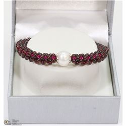 18) ST. SILVER GARNET & FRESHWATER PEARL BRACELET