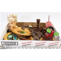 VINTAGE ESTATE FLAT OF WOOD, CAST METAL & MORE