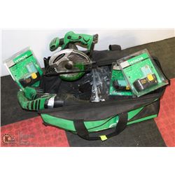 HITACHI TOOL SET WITH 3 NEW HITACHI BATTERIES IN