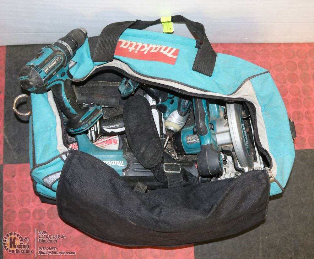 MAKITA TOOL BAG WITH MAKITA TOOL SET INCL 2 DRILLS