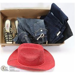 LOT INCL 3 NEW PAIRS OF JEANS SIZES 3, 5/6 AND 7