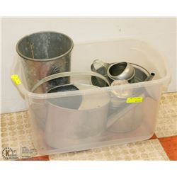 TOTE OF METAL OUTDOOR CANISTERS & WATER CAN