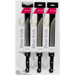 LOT OF 3 NEW STAINLESS STEEL SLICER KNIVES