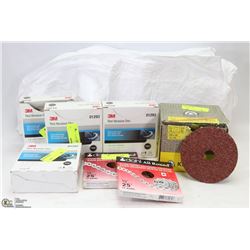 BOX WITH DUPONT TYVEK COVERALLS, 3M RED ABRASIVE