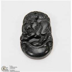 #112-BLACK OBSIDIAN JADE PENDANT CHINESE ZODIAC