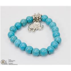#33-NATURAL BLUE TURQUOISE BEAD ELEPHANT BRACELET