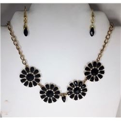 23)  GOLD TONE & BLACK & CLEAR CRYSTAL