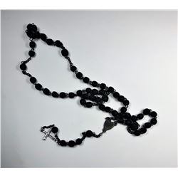 17)  BLACK BEAD ROSARY WITH MEDAL AND