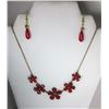 Image 1 : 1)  GOLD TONE & RED FLOWER NECKLACE