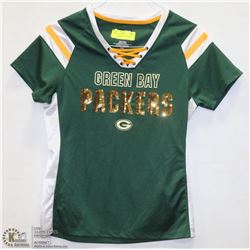 GREEN BAY PACKERS WOMANS MEDIUM JERSEY.