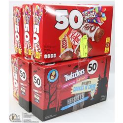 6 BOXES OF 50 SNACK SIZE CANDY BARS.