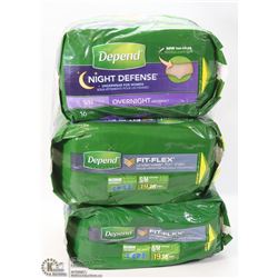 2 PACKS OF ASSORTED DEPENDS.