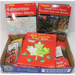 FLAT OF ASSORTED MAPS, CALENDARS AND ROAD ATLASES