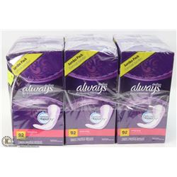 3 BOXES OF ALWAYS JUMBO PACK EXTRA LONG LINERS
