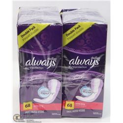 2 BOXES OF 68 ALWAYS EXTRA LONG LINERS