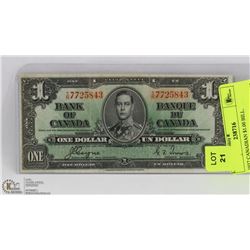 1937 CANADIAN $1.00 BILL.
