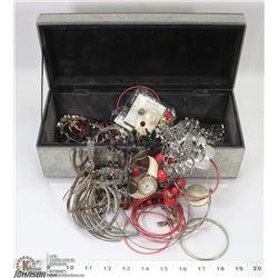 MIRRORED JEWELRY BOX FULL OF JEWELRY