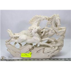 CARVED WHITE 3 HORSE FIGURE