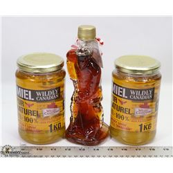 GLASS HOCKEY FIGURE MAPLE SYRUP AND 2 LARGE 1KG