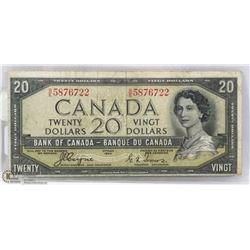 1954 CANADIAN $20 DEVILS FACE BILL.