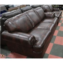 NEW WINE LEATHERETTE NAILHEAD 84" SOFA WITH 60"