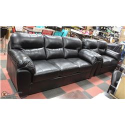 PLUSH BLACK LEATHERETTE SOFA WITH LOVESEAT
