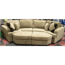 NEW DELUXE BROWN FABRIC SECTIONAL WITH OTTOMANS