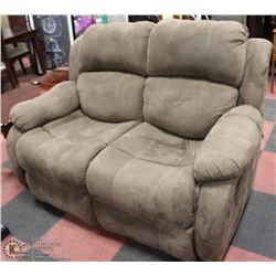 BROWN FABRIC 61" 2 SEATER RECLINER.
