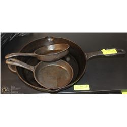 3 CAST IRON SKILLETS INCL. 12" AND 2-6.5"
