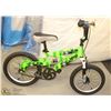 Image 1 : CHILDS BIKE 12" WHEELS X 16 DUAL SUSPENSION, GREEN