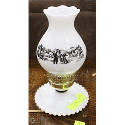 VINTAGE CURRIER AND IVES MILK GLASS LAMP