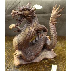 LARGE HAND CARVED WOODEN DRAGON