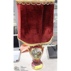 VINTAGE RED DECORATIVE TABLE LAMP - VELVET SHADE