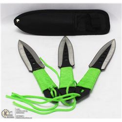 SET OF 3 THROWING KNIVES WITH SHEATH NEW IN BOX.