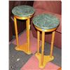 Image 1 : 2 OAK AND GREEN MARBLE PLANT STANDS
