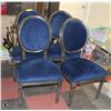 Image 1 : LOT OF 4 WOOD & BLUE FABRIC SHOWHOME STYLE CHAIRS