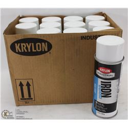 CASE WITH 12 CANS OF KRYLON WHITE IRON GUARD