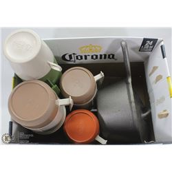 8" CAST IRON POT W/ LID AND 4 THERMOSES W/ LIDS