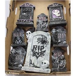 LARGE FLAT W/8 HALLOWEEN CERAMIC TOMB
