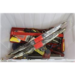 PLASTIC BIN FULL OF TOOLS INCL FILES, DRYWALL