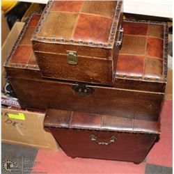 3 LEATHER COVERED DECORATIVE BOXES