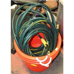 THREE PLASTIC TUBS WITH HOSE