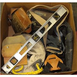 LARGE BOX W/KUNYS LEATHER TOOL BELT,