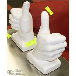 PAIR OF "THUMBS UP" BOOKEND / SHELF DISPLAYS