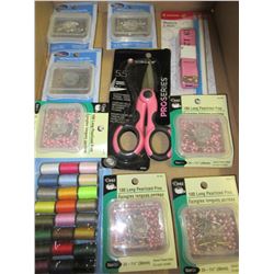 Flat of New Sewing Pins / Scissors / thread and more