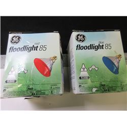 2 New GE Floodlights 85 / 1 blue and 1 red / great for Halloween lighting