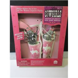 New Cowgirls Double Holster Cap Gun Set / Die cast metal shoots roll caps