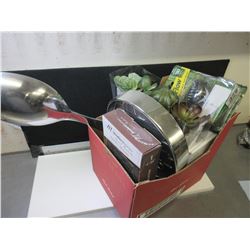 Box full of Houshold goods / Clock / Fan / Waterpic / Heat register/ wall spoon